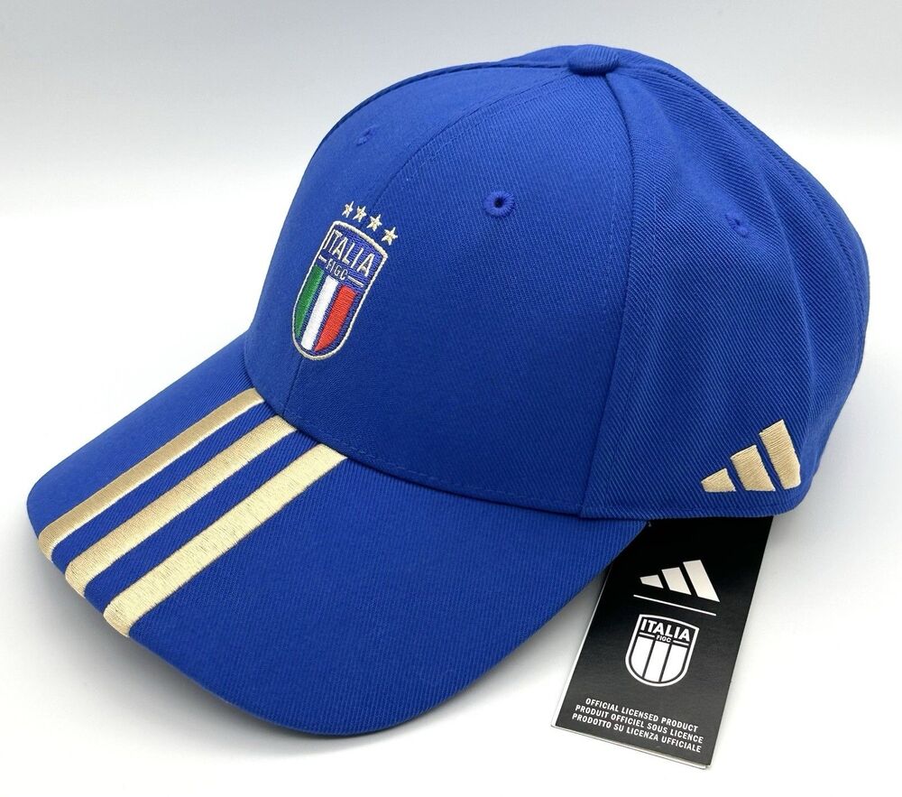 NWT Adidas Italy FIGC Football Soccer Blue Baseball Cap Adjustable OSFM Hat